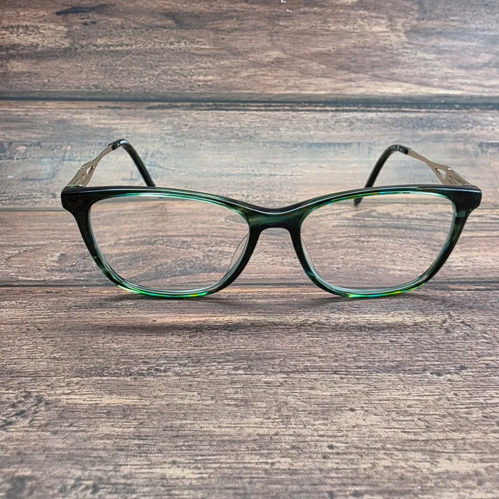 Marchon NYC Green Marble Cat Eye Eyeglass Silver Metal Temples 52-15-140 M 2297